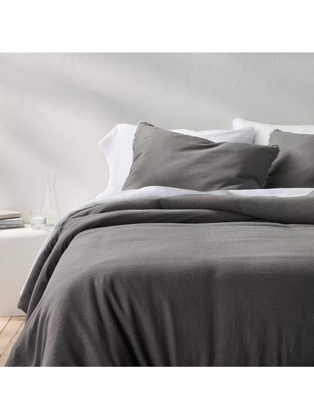 Casaluna Queen Size Heavyweight Linen Blend Comforter Dark Gray Sateen Backing